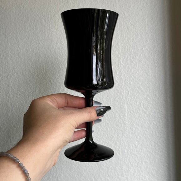 Zbigniew Horbowy Design 4 Black Glass Wine Goblets Vintage MCM Poland 1970s - Picture 3 of 12